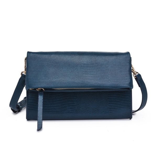 Blue Faux Snakeskin Foldover Crossbody Purse - Extended Length - Picture 1 of 1